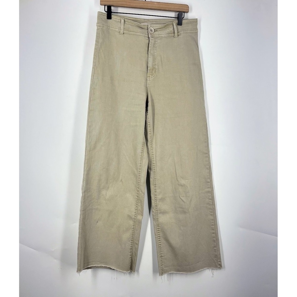 OAT New York Tan High Rise Wide Leg Raw Hem Crop Pants Size 10/30 P0004-SJTJ